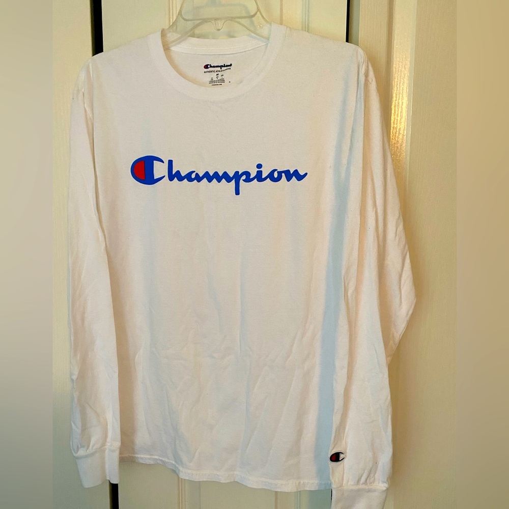 Champion White Long Sleeve Shirt, Medium